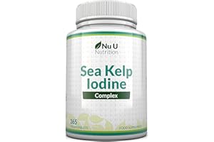 Sea Kelp Iodine Supplement Complex - 365 Vegan Tablets - 435mcg of Iodine per Tablet - 1 Year Supply - Wild Harvested Seaweed - GMO Free - Made in The UK - Nu U Nutrition