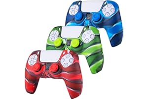 3 x YoRHa Custodia in Silicone Cover Skin per PS5 Dualsense Controller (Camou Rosso Blu Verde) con Copri levette Analogiche x 6