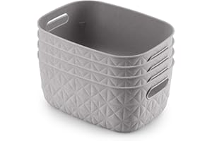 CURVER Softex 4x 4L Storage Baskets, 100 percent Recycled Material, Lightweight, For Bathroom, Living Room, Kitchen, Taupe