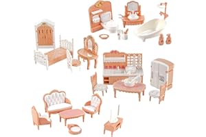 JISRKP 32 Piece Set Of Doll Home Furniture, Doll Home Accessories, 1:12 Ratio Microplastic Mini Home Accessories, Children Decorate Their Own Furniture (Yellow White)