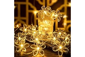 Fielegen 20 LED Cherry Blossom Flower String Lights 9.84FT Fairy Light Battery Powered String Lights Christmas Decorative Lights, Novelty Light for Home Bedroom Garden Wedding Party (Warm White)