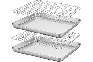 MUKSEUT 2 stycken bakplåtar med kylgaller-set, rostfritt stål, bakplåt, ugnsplåt med galler, ugnsplåt med kakgaller för bakni