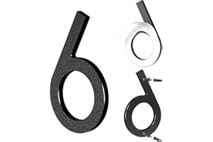 Yafimea Número de casa exterior 15 cm negro, Números para casa con instalación adhesiva o con tornillos, diseño moderno flotante 3D para pared o valla (6/9)