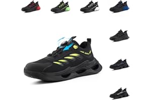 Loiston Scarpe Antinfortunistiche Uomo Donna Scarpe da Lavoro con Punta in Acciaio Leggere Anti-Smashing Autoblocco Sicurezza Protettive Antiscivolo Nero Blu Verde Grigio Rosso EU37-EU46