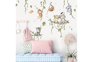 QTKSCEADLNCE 2 PCS Pegatinas de Pared Animales de la Jungla, Pegatinas de Pared Safari Animales Mono Koala Cebra Pegatinas pared Decorativas Infantiles Habitación Infantiles Adhesivos Removible Pared (Set D)