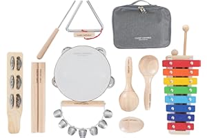 Classic Cantabile Kinder-Percussion Set - 13-Teiliges Percussion Set mit Glockenspiel, Tambourin aus Holz, Maracas, Triangel und Egg-Shaker - Ideal für Kindergarten und Musikalische Früherziehung