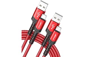 JSAUX Micro USB Kabel [2M 2 Pack], 3A Nylon Ladekabel für Android Smartphones kompatibel mit Samsung S7 Edge/S7/S6 Edge/S6/S4/S3/J3/J7, Huawei P9/P10 Lite, HTC, Kindle, Nokia, PS4 und mehr (Rot)