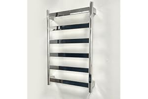 Manissa FALA Electric Stainless Steel Flat Tube Towel Rail 700mm High With Timer Mirror Polished Finish Energy Efficient (400mm x 700mm Stainless Steel)