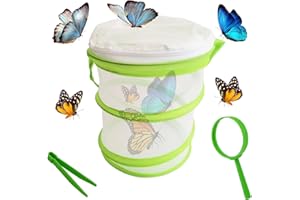 KATSLYN Butterfly Net with Magnifying Glass and Tweezers,Stick Insect Starter Kit,Butterfly Cage,Butterfly House,Butterfly Habitat Cage for Kids Insects Catching and Science Education(Green)