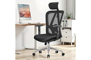 mfavour Ergonomic Office Chair Back Support, Mesh Computer Desk Chair with 3-gear Lockable Reclining Angles, Adjustable Headrest and Lumbar Support, 2D Armrest, Load Capacity 136kg/300LBS