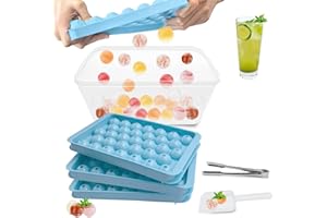 APKOL Runde Eiswürfelform mit Deckel und Behälter, 2,5 cm x 99 Stück Mini eiswürfelform rund,Non-BPA eiswürfelbehälter,eiswürfel rund ice cube tray Mit Eisklammer und Eisschaufel