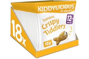 Kiddylicious Banana Crispy Tiddlers - Delicious Real Fruit Treat for Kids - Suitable for 12+ Months - 18 Packs
