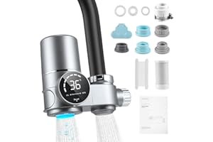 NASTOPEE Wasserfilterhahn mit LED-Anzeige für Küche, Wasserfilterhahn mit Aktivkohlefilter zur Entfernung von Chlor und Schwermetallen, Digitaler Display-Filterhahn mit UV-Sterilisation (enthält 1 Filter)