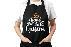 FUKPO Tablier Cuisine Femme Personnalisé Noir, Réglable Tablier de Cuisine Personnalisé Humour Drole Barbecue Bbq Professionnel Coton Rigolo Cadeau Fête des Mères Saint Valentin Maman