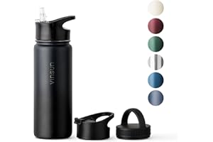 Vinsun Botella Agua Acero Inoxidable 500ml - 3 Tapas - sin Fugas, sin BPA, Reutilizable - Cantimplora Termica para Deporte, Colegio, Gimnasio, Bicicleta, Oficina