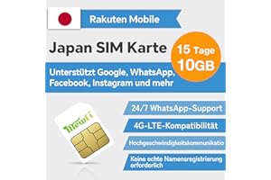 mewfi Japan SIM Karte Japan Daten nur Prepaid SIM Karte 15 Tage 10GB 3 in 1 SIM Karte für Unlocked iPhone Android Mobile 4G Operating Network Unlimited Speed 15 Tage 10GB Aktivierung erforderlich)