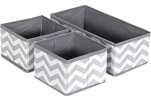 House of Quirk Standard Rectangular Storage Box Closet Dresser Drawer Organizer Cube Basket Bins Containers Divider with Drawers for Underwear, Bras, Socks, Scarves, Set of 3 (Grey Wave)
