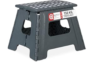 relaxdays Sgabello Pieghevole L, da Bagno o Campeggio, per Bambini, fino a 150 kg, Plastica, H 30 cm, Grigio Scuro