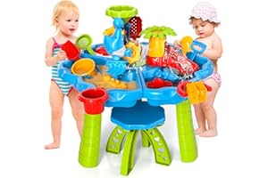 Doloowee Mesa de Agua y Arena para Niños, 3 en 1 Duchas de Agua, Mesa de Agua para Niños, Mesa de Actividades, Juguete de Verano al Aire Libre en la Playa para Niños a Partir de 3 años.