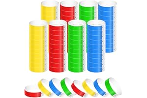 KINBOM 800 Piezas Pulseras Eventos de Neón, Pulseras de Papel de Colores Pulseras de Identificación Impermeables para Fiestas Eventos Conciertos Clubes (Verde/Rojo/Azul/Amarillo)