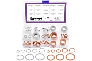 Swpeet 160 st M6 M8 M10 M12 M14 M16 M18 M20 olja dräneringsplugg krossa tvättsats aluminium och röd koppar platta brickor, ol