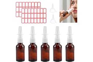ICYWINK 5 Stück Nasen Sprühflaschen, 30ml Bernstein Nasenspray Kunststoff Nachfüllbar, Nasenspray Flasche Leer, Feine Nebelsprüher Zerstäuber mit Etiketten, Trichter für Parfüm,ätherische Öle, Kochsalzlösung