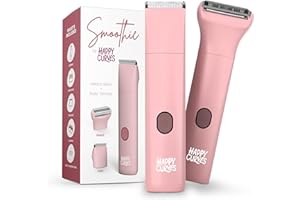 HAPPY CURVES Smoothie Bikini Trimmer - Electric Razor for Women, Waterproof Hair Trimmer with Adjustable Guards, Personal Shaver for Pubic Hair, Ladies Intimate Shaver and Body Hair Trimmer (Guava)