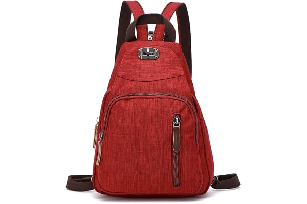 FANDARE Rétro Sac de Poitrine Petit À Dos Bandoulière Sling Bag d'Epaule d'École Pour Homme Femme Commuer Université Voyage Daypacks Durable Polyester Rouge