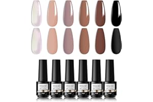 ROSALIND Smalto Semipermanente 6 Colori, Nero Marrone Nudo Argento, Asciugare con Lampada LED UV Gel Unghie, 6Pcs