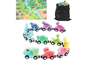 iFunLong Wooden Magnetic Dinosaur Train Toys for Toddlers, Montessori Toys for 1-3 Year Old Boys Girls, 11PCS Number Train with Track Mat, Early Development Activity & Preschool Educational Set Gifts