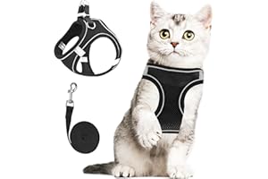 Frevoitna Arnes Gato Antiescape, Arnes Perro Pequeño Ajustable, Arnés para Gatos Reflectante con Correa para Gato, Chaleco de Gato para Gatitos, Pequeños Perros y Caminar Entrenar(Negro, XS)