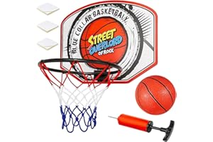 Kidoloop 30CM Wall Mounted Basketball Hoop for Kids - Indoor Over-Door Mini Basketball Set with Ball, Pump, Backboard and Self-Adhesive Hooks - Sports Toy for Boys and Girls Ages 3+ Years