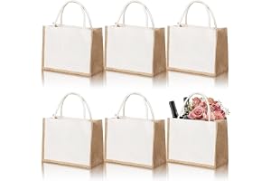 LDHHYH 6-pack Juteväska med Handtag 35 x 27 x 15 cm, Tygkasse med Canvas och Jutesidor, Shoppingväska Jute för Present, Pickn