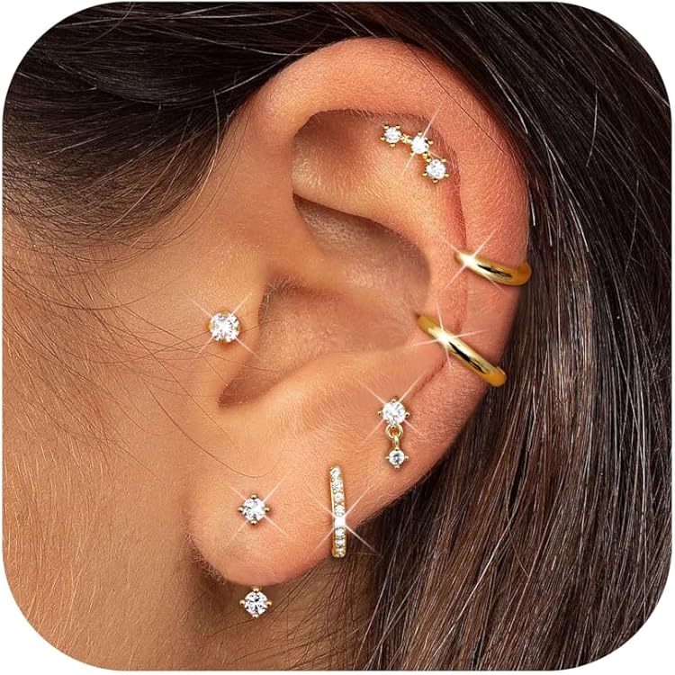 Adramata 26Pcs Helix Tragus Piercing Set - Roestvrij Staal Flat Back Oorbellen - Conch Daith Kraakbeen Hoop Oorbellen in Goud, Zilver, Rood