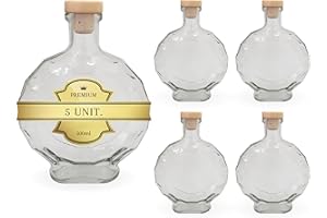 Espirito Rebelde 5 bottiglie di vetro con tappi in sughero, 500 ml, eleganza e modernità, in vetro di alta qualità, per bevande, rum, liquori e preparazioni artigianali, bottiglie da riempire