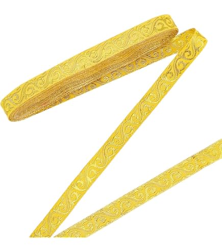 CABODYALS 12.8 M Galon Tapissier Ruban Tressé Doré 11mm - Bordure Fleurie Pailletée Pour Noël