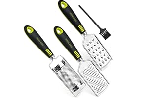 BOZKAA Cheese Grater & Lemon Zester, 3 Kitchen Graters Set, Ergonomic TPR Handle, Handheld Stainless Steel Zester for Potato Nutmeg Lemon Ginger Garlic Fruits