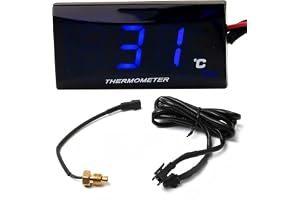 TOTMOX Temperaturmarkör motorcykel, klocka vatten temperatur motorcykel, universell LED digital termometer med sensor, 0–120