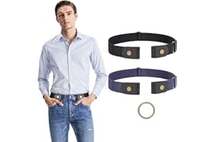 JASGOOD 2 Pack No Buckle Stretch Men Belt No Show Belts for Men，Buckless Invisible Elastic Belt for Jeans Pants