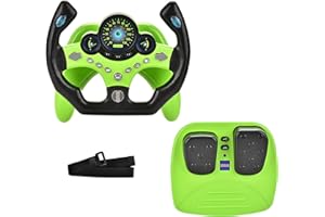 RedCrab Jouets de Volant pour Enfants avec Pédale de Frein et D'accélérateur, 360° de Rotation Simulateur de Conduite avec Fonctions Lumineuses et Sonores, Jouet Cadeau Éducatif (Vert)