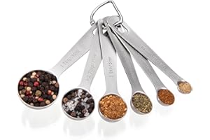Doosu Metal Measuring Spoons Sets, 18/8 Stainless Steel Kitchen Engraved Round Measure Scoop Small Measure Teaspoons Tablespoon Tsp Tbsp for Serving Baking Cooking Dry and Liquid Ingredients (6-Piece)