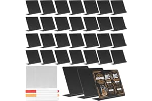 RUNXSAM 31 Pz Mini Lavagna Piccola, Lavagnetta Cancellabile Piccola, Cartellini Prezzi a L, Lavagnette Cancellabili Segnaposto Tavolo, Lavagna da Tavolo per Buffet(100x75 mm)+ 3 Pennarelli a Gesso/2 Panni