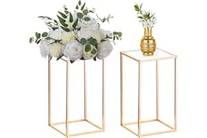 Nuptio 2 Piezas Metal, Florero Piso con Flores, Columna, Centros Mesa Geométricos, Florero para Mesas, Soporte Flores Oro 40cm Alto para Decoraciones Bodas Casa, Estante Exhibición Flores Rectangular