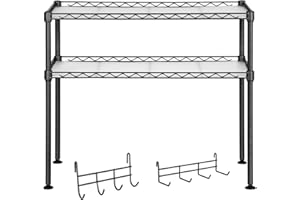 SONGMICS Estante para Horno de Microondas, Soporte Organizador de 2 Niveles para el Mostrador de la Cocina, con 2 Estantes Ajustables y 8 Ganchos, Negro LGR20BK