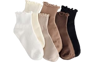 TIESOME Lot de 6 paires de chaussettes à volants pour femme - Style décontracté - En coton respirant
