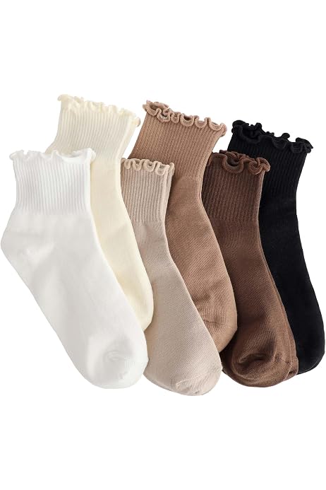 BOOPH 6 Paar Rüschensocken Für Mädchen – Weiche, Umschlagbare Socken Für Kindergarten & Alltag (4-6 Jahre, Schwarz)