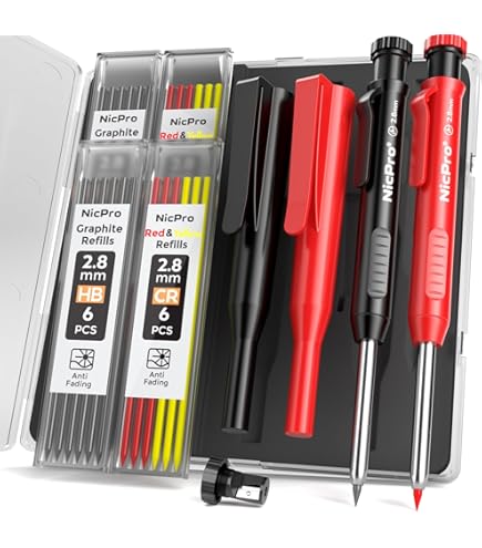 JEYEFFE Matita Da Carpentiere Con Ricariche E Temperino - Ideale Per Falegnami E Muratori, Colore Giallo - Foto 8