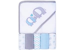 Viviland Baby Hooded Towel with Five Washcloths Washcloths, Soft Touch and Strong Absorption Washcloths, Great Gift for Infants and Newborn, 66×76cm, 6 Pack