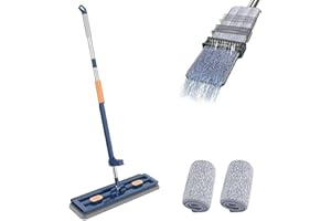 BERISYIOS Pure Clean Magic Mop, Großer Flachmopp mit auswringfunktion und wiederverwendbaren Mikrofaser-Pads, Pure Clean Aufwaschen Boden Set (Blau)