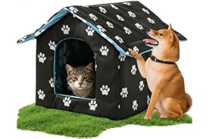 SUNOYA 1 Articolo Casetta Per Gatti, Quadrato Cuccia Gatto Esterno, Cuccia Per Gatti All'aperto Con Cuscino Rimovibile, Casetta Per Gattis Da Esterno Impermeabile Animali Domestici E Randagi - Nero, M